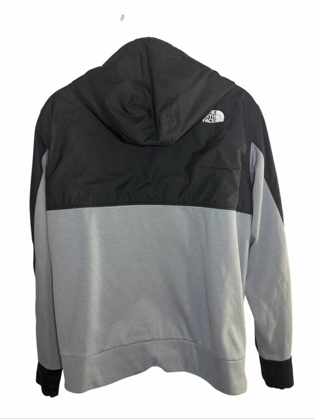 The North Face Black Gray Colorblock Hooded Jacket Mens L Full Zip Fleece